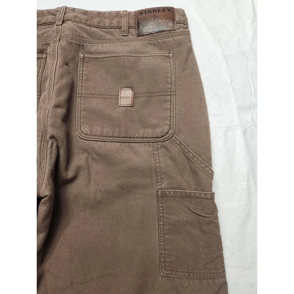 Stanley Pants Mens 34x30 Brown Fleece Lined Canvas Carpenter Insulated Workwear - Picture 11 of 13